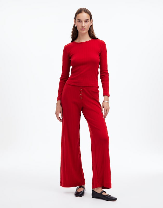 Madewell x LESET Pointelle Perfect Tee & Pant Set CHERRY