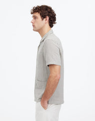 Basketweave Short-Sleeve Button-Up DUSTY CELADON
