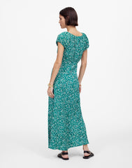 Ruched Scoopneck Midi Dress in Floral MEADOW DITSY KELLY GREEN