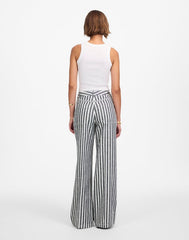 The Zoe Relaxed Wide Pant in Linen-Cotton Blend NAVY WHITE STRIPE