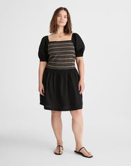 Poplin Puff-Sleeve Mini Dress JET BLACK