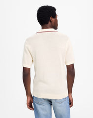 Contrast-Stitch Johnny-Collar Sweater Polo VINTAGE IVORY