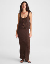 Pointelle-Stitch Maxi Skirt DARK BROWN