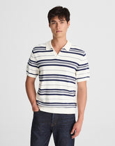 Striped Johnny-Collar Sweater Polo VINTAGE IVORY