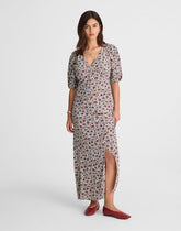 Puff-Sleeve Empire Maxi Dress CHERRY RED