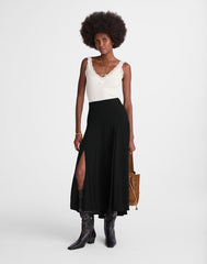 Circle Midi Skirt in Crêpe de Chine JET BLACK