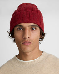 Ribbed Beanie in Heritage Merino Wool HEATHER GARNET