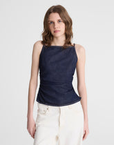 Airy Denim Ruched Squareneck Tank in Rinse Wash RINSE WASH