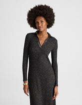 Ribbed Y-Neck Polo Maxi Dress LUREX BLACK