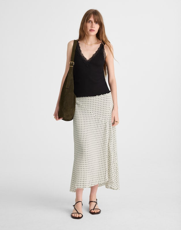 Side-Slit Midi Skirt LINEAR DOTS LIGHTHOUSE