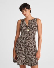 Button-Front Boatneck Mini Dress in Floral BRIDGETTE SPOTS BROWN