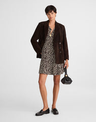 Button-Front Boatneck Mini Dress in Floral BRIDGETTE SPOTS BROWN