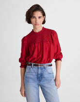 Smocked High-Neck Long-Sleeve Top CRIMSON