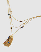Semiprecious Tassel Pendant Layered Necklace ANTIQUE GOLD