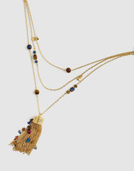 Semiprecious Tassel Pendant Layered Necklace ANTIQUE GOLD