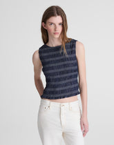 Denim Smocked Boatneck Tank CARRIGAN WASH