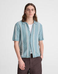 Striped Button-Up Sweater Polo in Everyday Cotton DISTANT OCEAN