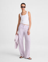 The Zoe Relaxed Straight Pant in 100% Linen LILAC CHAMBRAY