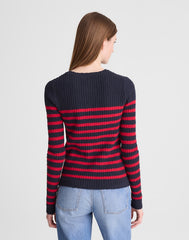 Striped Bouclé-Knit Cardigan NAVY AND RED STRIPE