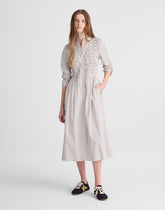 Smocked Midi Shirtdress in Poplin WHITE BLACK STRIPE