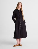 Smocked Midi Shirtdress in Poplin JET BLACK