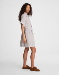 The Perry Mini Shirtdress in 100% Linen BLACK WHITE MINI STRIPE