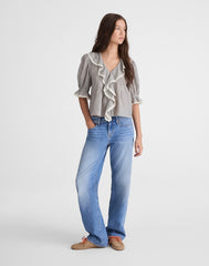 The Blaire Top BLACK AND IVORY MICRO STRIPE