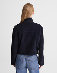 Funnel-Neck Utility Jacket in Suede CLASSIC NAVY