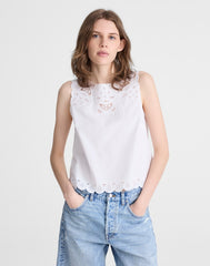 Embroidered Shell Top in Poplin WHITE