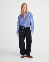 Drawstring Button-Up Shirt in Poplin FRENCH BLUE