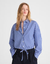 Drawstring Button-Up Shirt in Poplin FRENCH BLUE