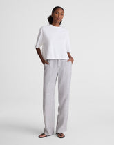 The Tall Zoe Relaxed Straight Pant in 100% Linen BLACK WHITE MINI STRIPE