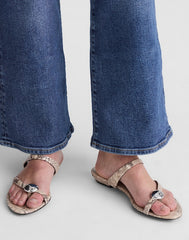 The Mila Sculpted Hardware Thong Slide Sandal in Stamped Leather VINTAGE KHAKI MULTI