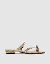 The Mila Sculpted Hardware Thong Slide Sandal in Stamped Leather VINTAGE KHAKI MULTI