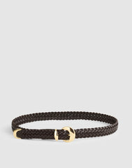 Domed-Buckle Wide Belt in Woven Leather COFFEE BEAN