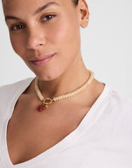 Semiprecious Beaded Carabiner Charm Necklace PALE MARZIPAN