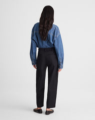 The Short Barrel-Leg Pant in Drapey Twill TRUE BLACK