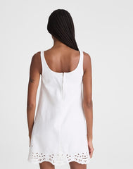 Denim Eyelet Mini Shift Dress TILE WHITE