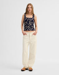 Madewell x Shopbop Smocked Squareneck Tank TOSSED PAISLEY MIDNIGHT