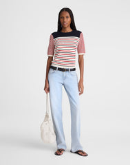 Bouclé-Knit Sweater Tee RED AND NAVY MULTI STRIPE