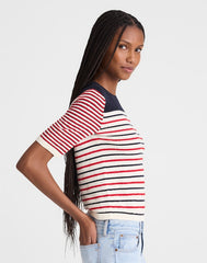 Bouclé-Knit Sweater Tee RED AND NAVY MULTI STRIPE