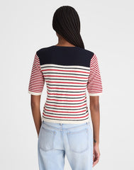 Bouclé-Knit Sweater Tee RED AND NAVY MULTI STRIPE
