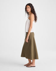 Drawstring Slip Skirt in 100% Linen FADED IVY