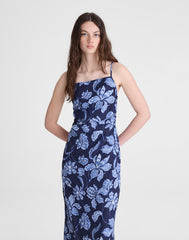 Ruched Squareneck Sleeveless Midi Dress CLASSIC INDIGO