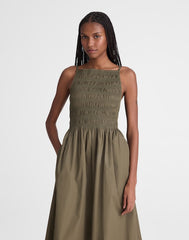 Smocked High-Neck Midi Dress FADED IVY
