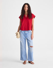 Notch-Collar Shirt in Seersucker RED CURRANT