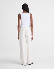 The Short Zoe Relaxed Straight Pant in 100% Linen IVORY LINEN