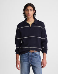 Johnny-Collar Sweater Polo in Textured Cotton DARK NAVY