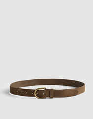 Brass-Buckle Belt in Suede EARTH TONE