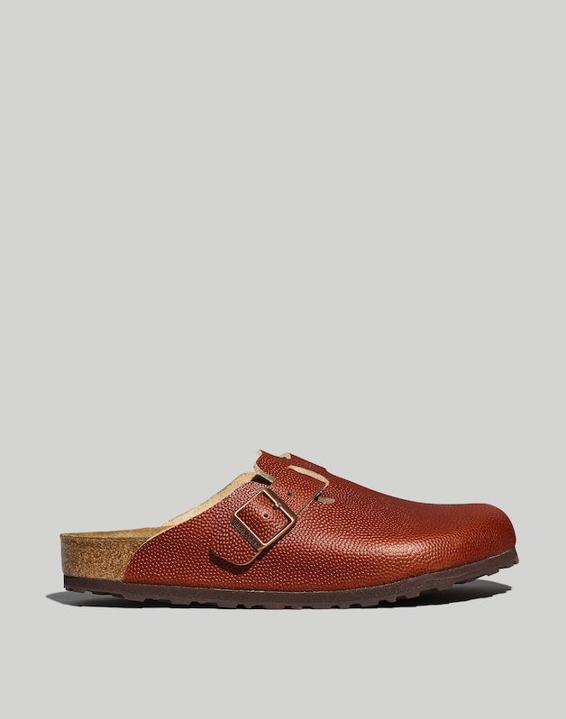 Birkenstock&reg; Boston Textured Leather Soft Footbed Clogs ROAST